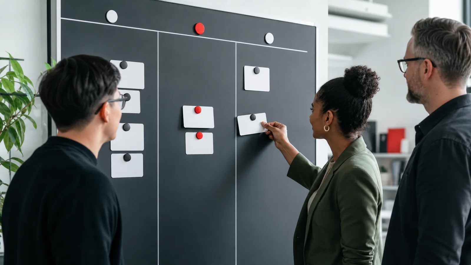 Team arbeitet an einem übersichtlichen Kanban-Board